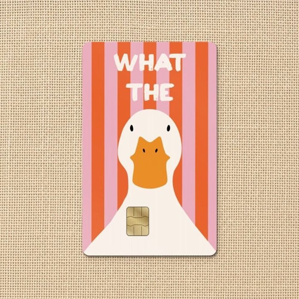 What The Duck Credit Card Skin Funny Goose Card Sticker Cute Animal Pink Stripe
